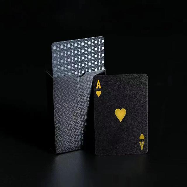 Cartas de Jogo de Pôquer PVC à Prova d'Água Preto Dourado - Pacote Mágico Colecionável