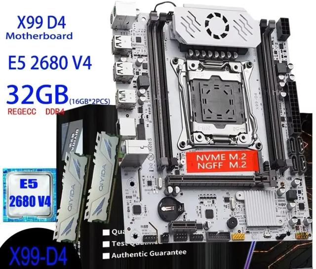 Kit Placa-Mãe X99 LGA 2011-3 E5 2680 V4 Processador 32GB DDR4 ECC NVMe M.2