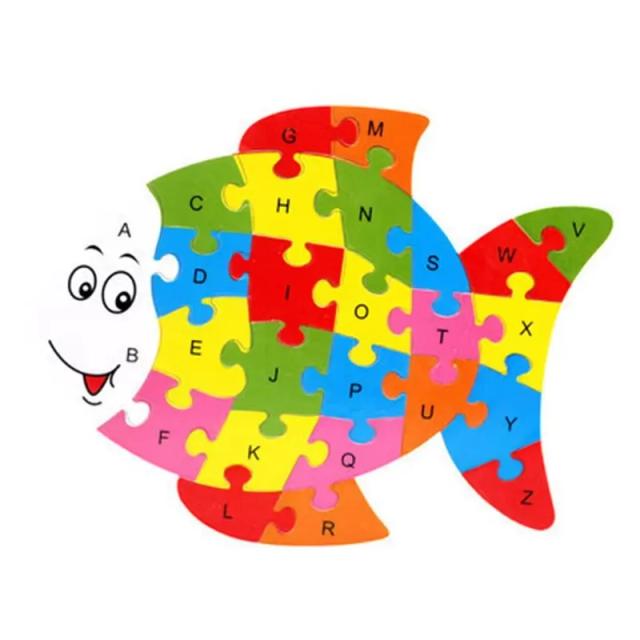 Quebra-cabeça Animal de Madeira 26 Letras Cognição Inteligência Brinquedo Educativo Infantil
