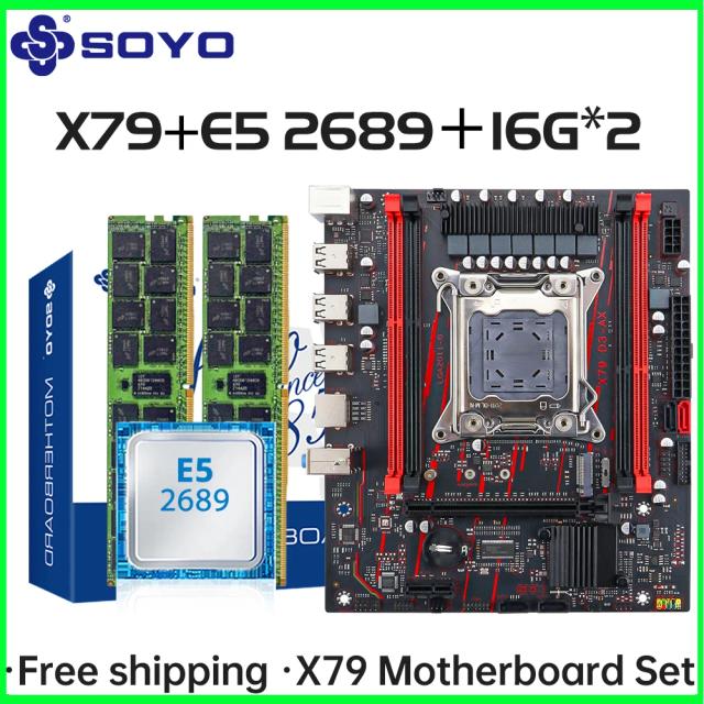 Soyo X79 Placa-Mãe LGA 2011 com CPU E5 2689 e 32GB DDR3 ECC