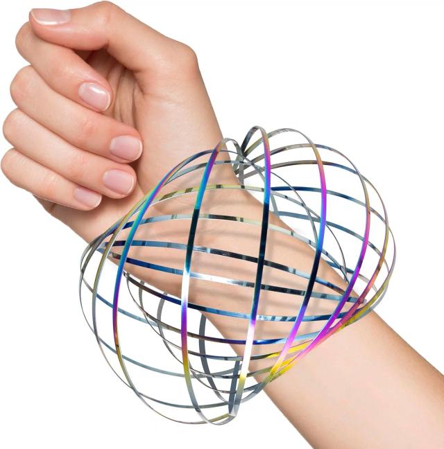 Anel Giratório Braço Mágico Cinético Primavera 3D Pulseira Arco-Íris Interativo Brinquedo para Adulto