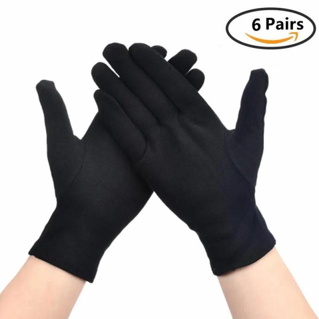 Luvas de Algodão Preto 6/12 Pares Hidratação Noturna Eczema Trabalho Inspeção Joias