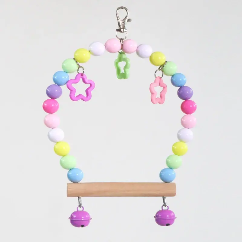 Papagaios De Madeira Natural Swing Toy, Contas Coloridas, Sinos Brinquedos, Perch Hanging Cage para Animais De Estimação, Periquito Aves Suprimentos - Image 1