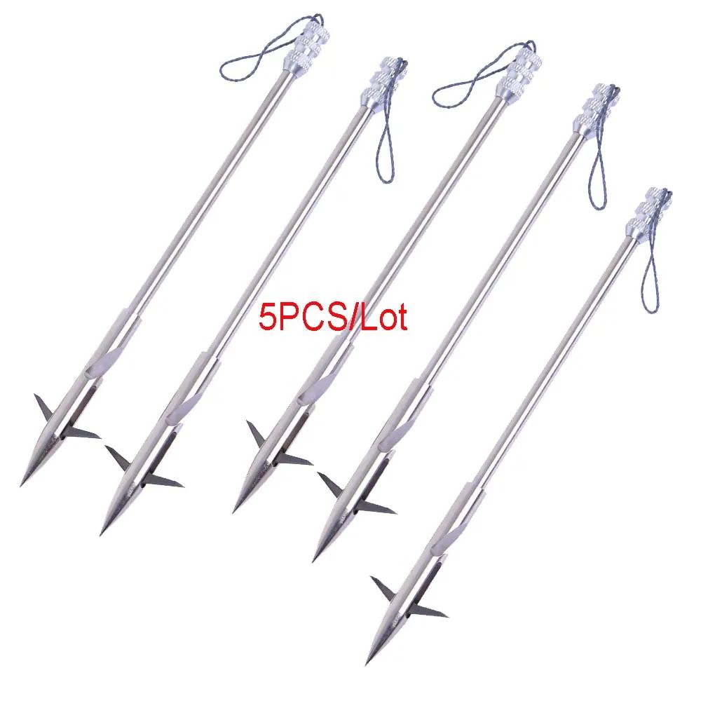 Aço inoxidável arco pesca seta cabeças, pesca estilingue, frente voando tubarão dardo seta eixo, peixe dardo bala tiro, prata, 5pcs, 6,3" - Image 1
