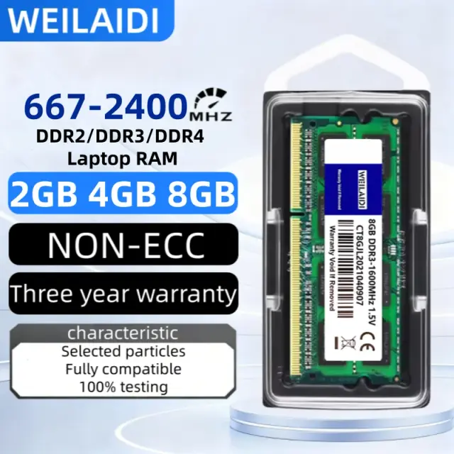 Weilaidi Memória RAM DDR2 DDR3 DDR4 4GB 8GB SODIMM Não-ECC para Notebook