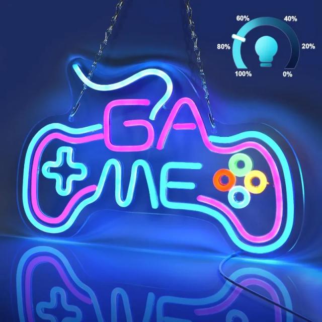 Letreiro de Neon LED Gamer USB Dimmable Forma de Controle para Decoração de Quarto