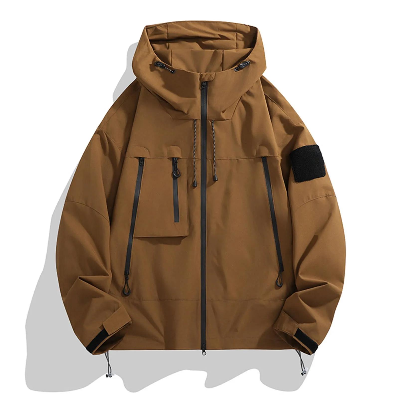 Casacos de chuva com capuz masculino com zíper, corta-vento exterior, jaqueta de tecnologia de três provas, casacos impermeáveis, primavera e outono - Image 1
