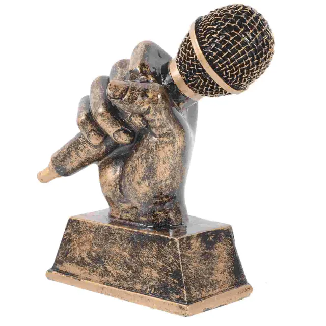 Troféu de Música Vintage em Resina: Escultura Miniatura de Microfone para Decoração Festiva e Escritório