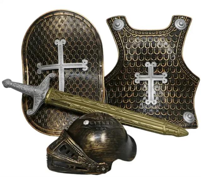 Traje de Cavaleiro/Gladiador Infantil Halloween - Armadura, Escudo, Espada e Capacete