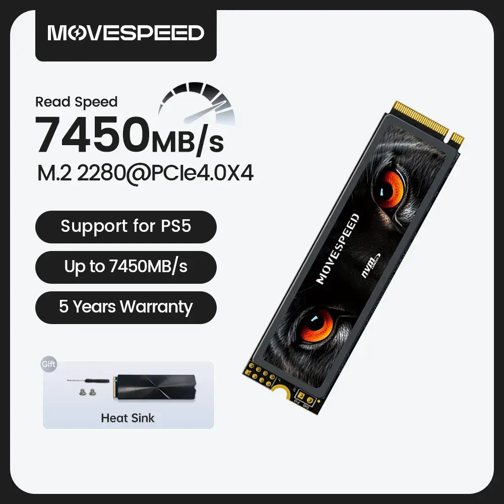 Movespeed 7450 mb/s ssd nvme m2 4tb 2tb 1tb unidade de estado sólido interna m.2 2280 pcie4.0 disco rígido para ps5 pc diy computador de jogos - Image 1