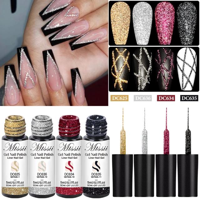 MTSSII Kit Gel Nail Polish Reflexivo Glitter Dourado Prateado Rosa Diamante 6 Peças