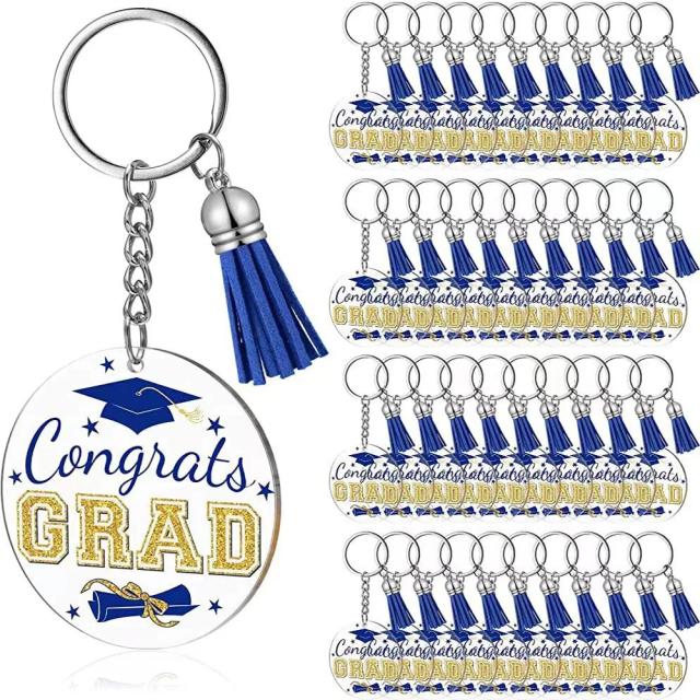 Graduação Chaveiro Acrílico Preto e Azul para Decoração de Festa - 30 Peças Temáticas