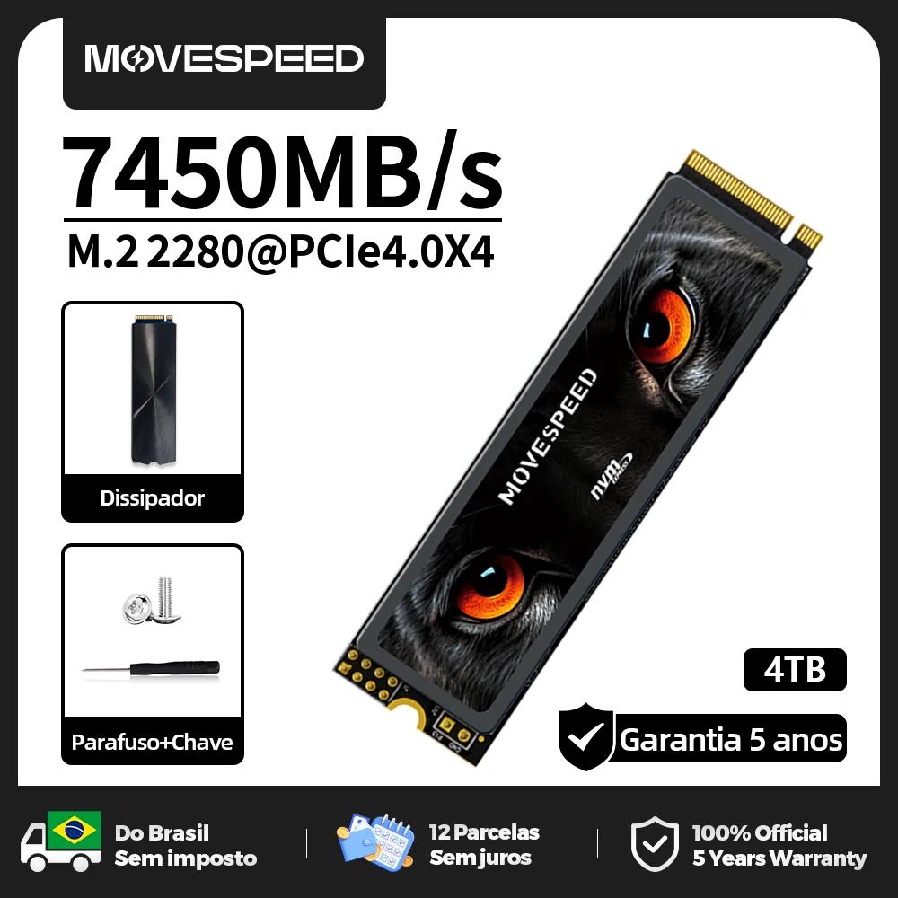 Movespeed 4tb 7450 mb/s ssd nvme m2 pcie 4.0x4 2280 unidade de estado sólido chip tlc disco rígido interno para computador pc ps5 - Image 1