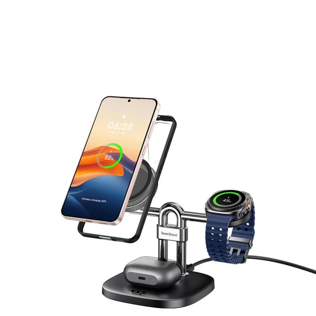 SwanScout Carregador Magnético 3 em 1 para Samsung Galaxy Watch e Buds