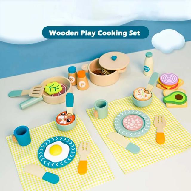 Conjunto de Cozinha Infantil de Madeira 21 Peças para Crianças 3+
