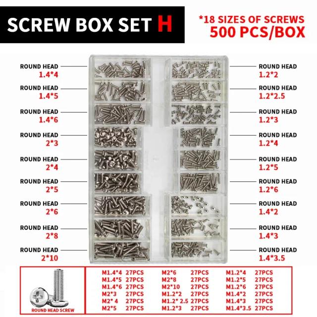 Screw Box para Manutenção e Reparação de Relógios com 18 Especificações de Parafusos e Acessórios para Tampas e Fundos de Relógios