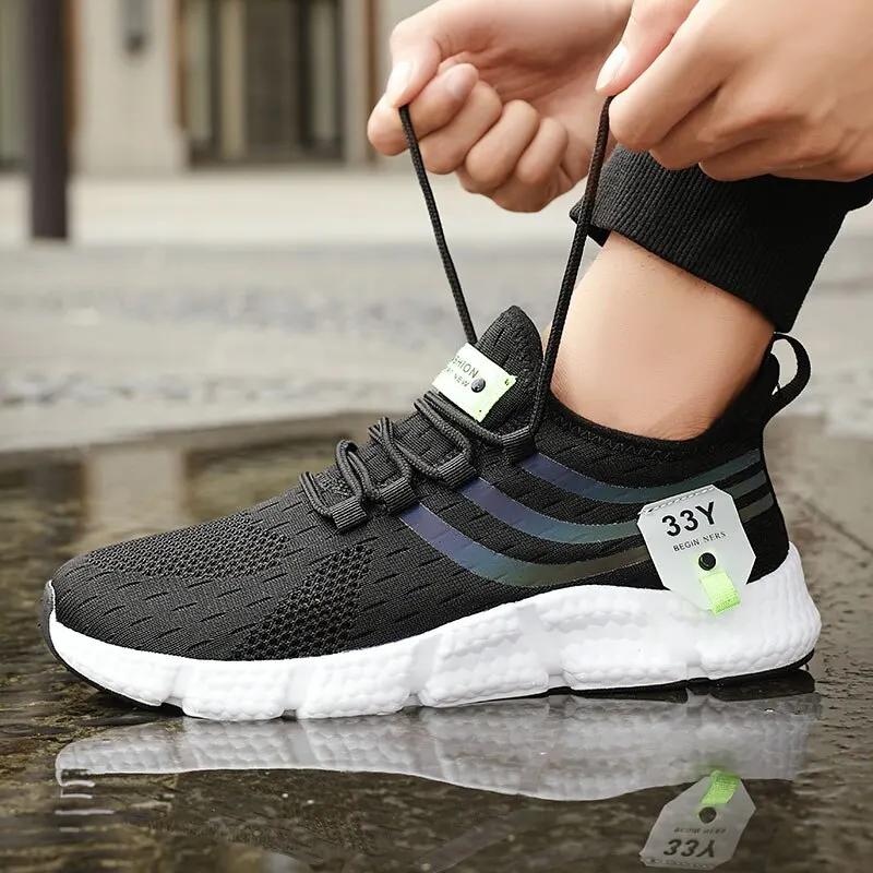 Homens Casual Sport Shoes Respirável leve Sneakers Outdoor Mesh Preto Running Shoes Athletic Jogging Tenis Walking Shoes - Image 1
