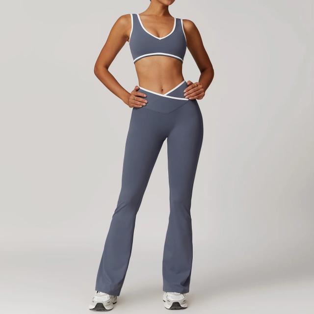Conjunto de Yoga Feminino 2 Peças Sutiã e Leggings Fitness Correndo
