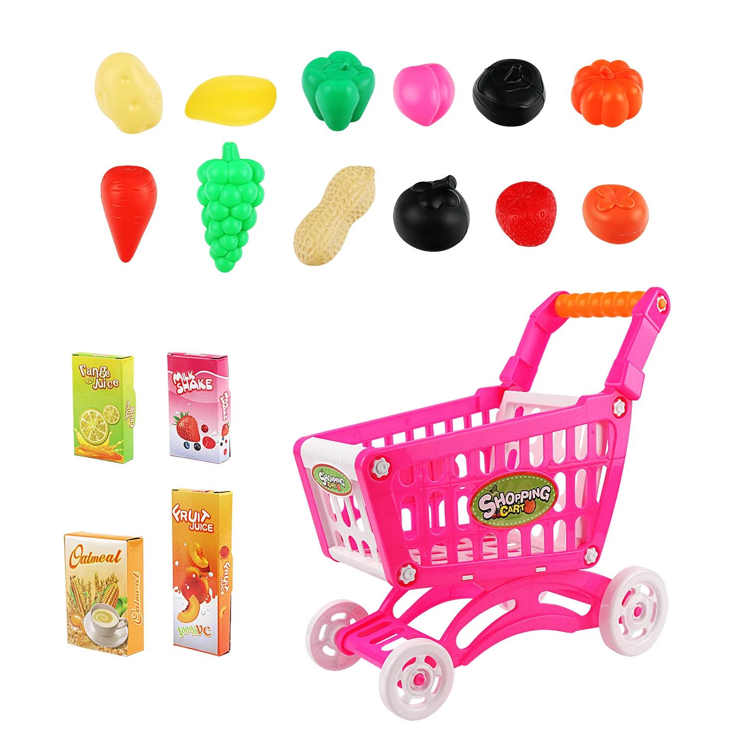 Carrinho de compras de simulação infantil, carrinho de compras de frutas e vegetais Guojiajia, equipado com um carrinho e 16 acessórios - Image 1