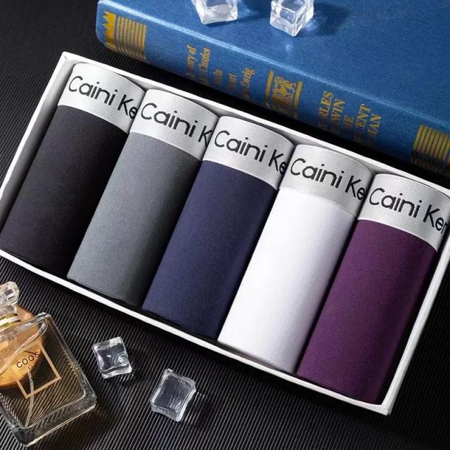 Shorts Boxer Masculino Roupa Interior Moda Tendência Sexy Respirável Macio Clássico Preto Cor Sólida 5 Peças