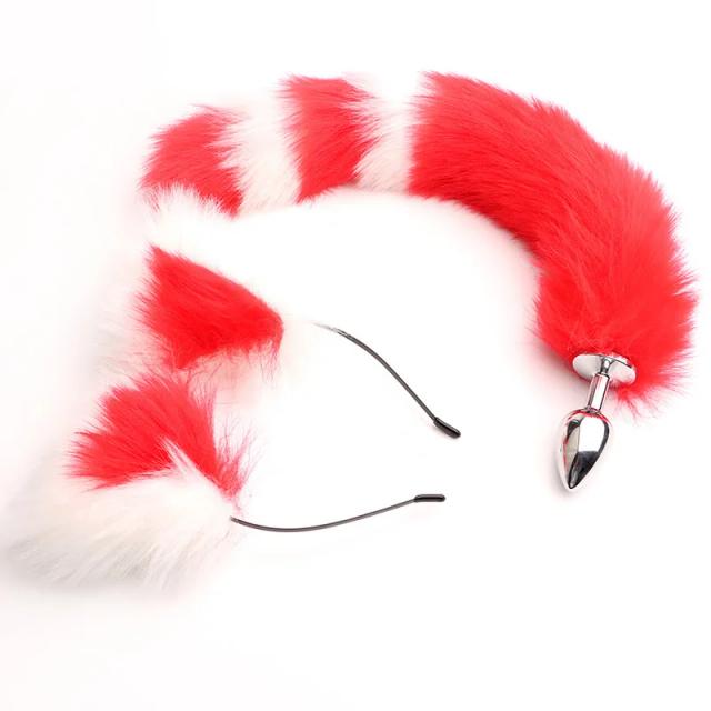 40cm raposa cauda anal plug sexy pelúcia orelhas de gato headbands conjunto butt plug cauda erótico cosplay brinquedos sexuais para mulheres masturbação anal