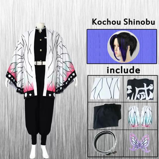 Kochou Shinobu Demon Slayer Cosplay Traje Completo Kimono Haori Peruca Adulto/Criança