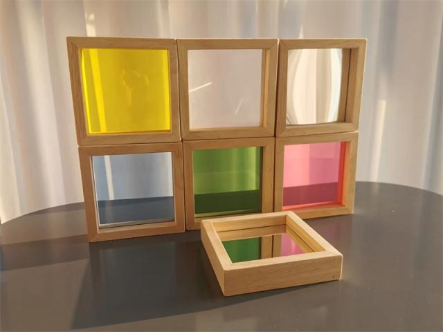 Blocos de Espelho Arco-Íris Montessori Madeira Peça Educacional
