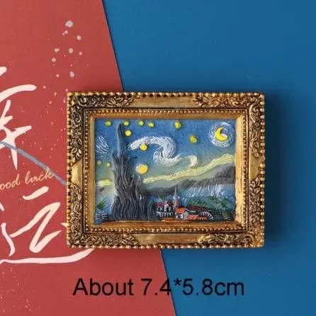 Ímã de Frigorífico Mona Lisa em Estilo Cartoon de Van Gogh - Adesivo Magnético 3D para Decoração de Casa