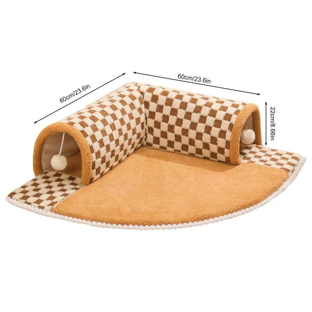 Túnel almofadado com bola de pelúcia para gato, cama caverna, tubo de túnel, brinquedos para cachorro, coelho, furão, 2 em 1 - Image 1