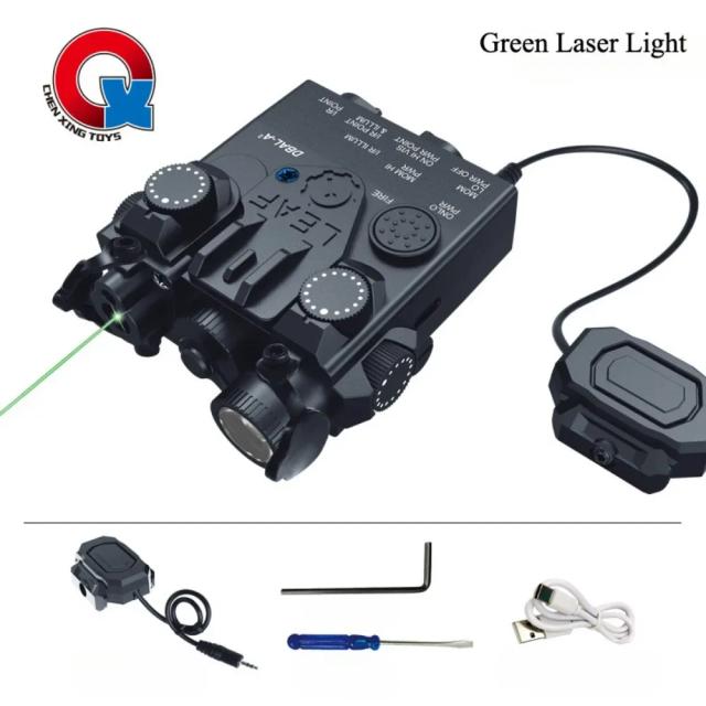 Lanterna Tática DBAL-A2 Laser Verde/Vermelho + LED Branco + Strobe para Trilho 20mm