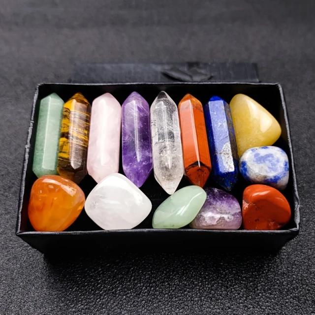 Conjunto 14 Pçs Cristais de Quartzo Chakra Prisma Hexagonal e Pedras de Cura