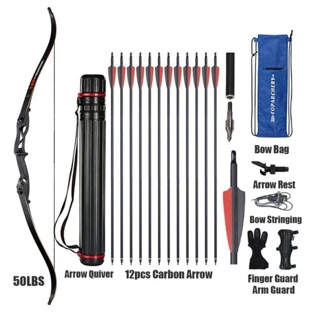 Toparchery Arco Recurvo 56" Riser de Metal 30-50lbs Mão Direita