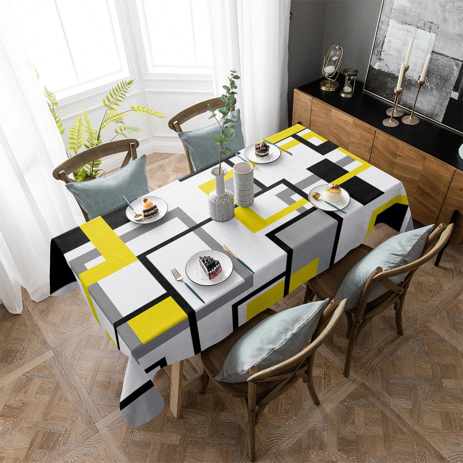 Toalha de mesa impermeável para decorações de festa, toalha retangular, mesa de cozinha, arte abstrata, patchwork marrom e cinza - Image 1