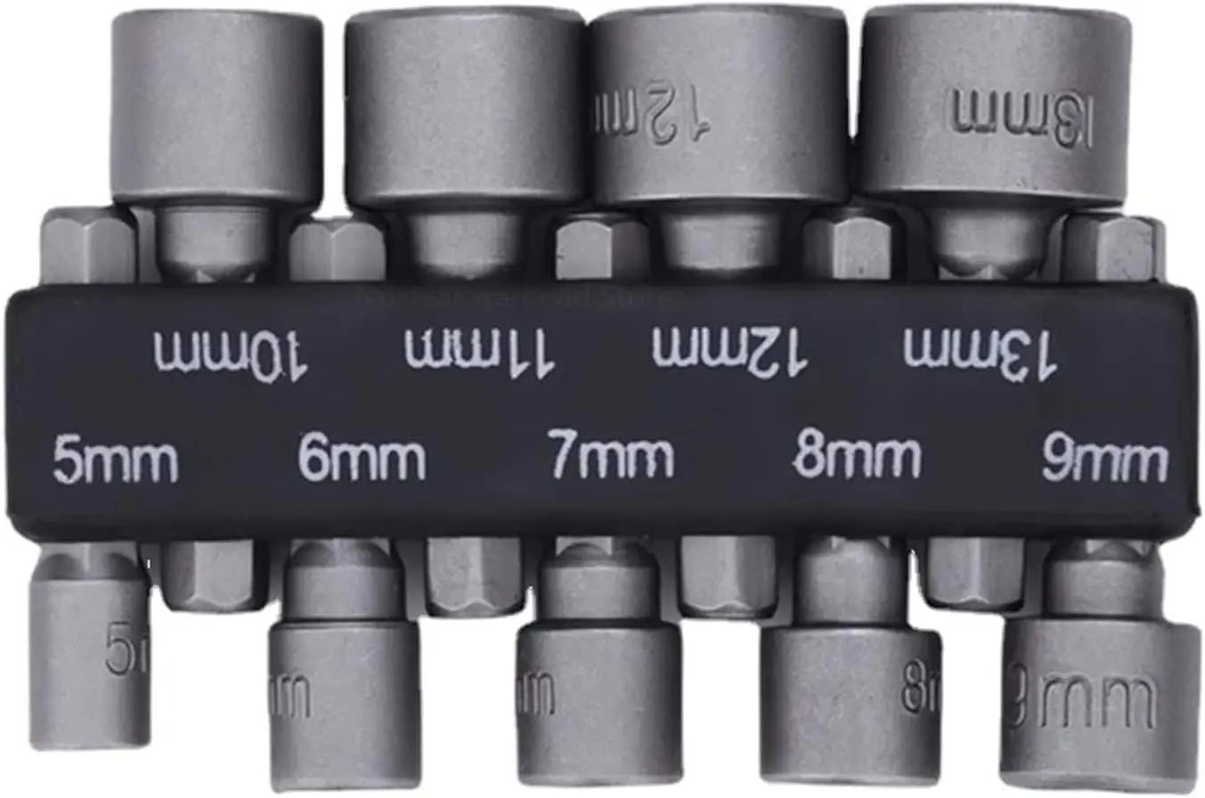 9 pçs/set 5mm-13mm hex soquetes manga bocais porca driver conjunto chave de fenda conjunto schroevendraaier conjunto bits ferramentas chaves de soquete - Image 1