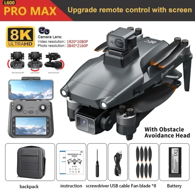L600 Pro MAX Drone Profissional GPS 8K 3 Eixos Gimbal Câmera HD