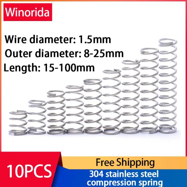 Mola de Compressão Aço Inox 304 1.5mm Diâmetro Externo 8-25mm 10 Peças