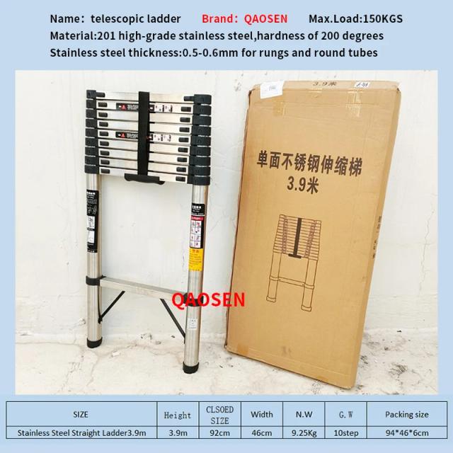 Escada Telescópica 3.9m Aço Inoxidável Dobrável