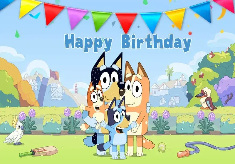 Decoração de Festa de Aniversário Infantil, Banner De Fundo, Anime Bluey, Bingo Família, Alce, 150x90cm - Image 1