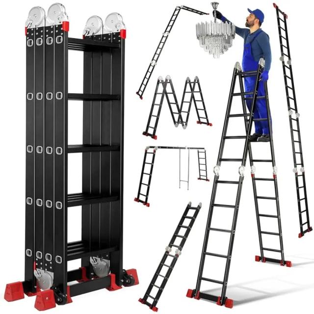 Escada Dobrável Multiuso de Alumínio com Pedal Antiderrapante - 7 em 1, 19,8 Pés, Ideal para Todos os Ambientes
