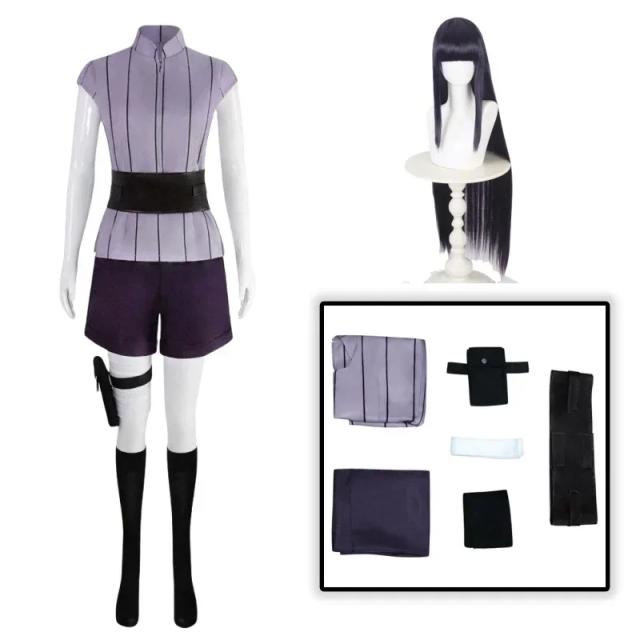 Hyuga Hinata Cosplay Traje Roxo Longo Bonito Peruca