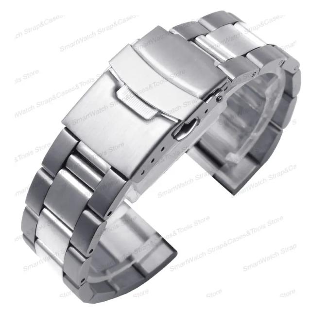 Pulseira de Aço Inoxidável para Relógio de Mergulho com Fecho Duplo de Segurança 20-28mm