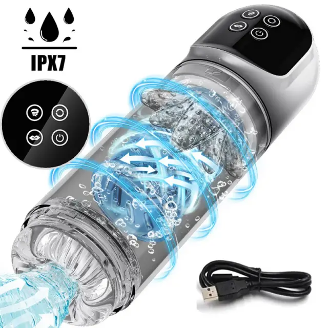 Masturbador Masculino Automático 7 Modos de Sucção Rotativa 6s Bomba de Vácuo LCD