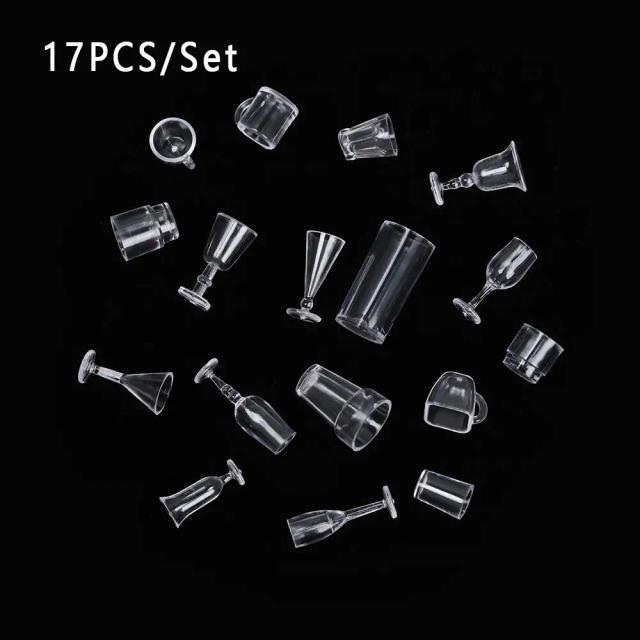 Cálice Miniatura Transparente 17Pcs Set Dollhouse Acessórios