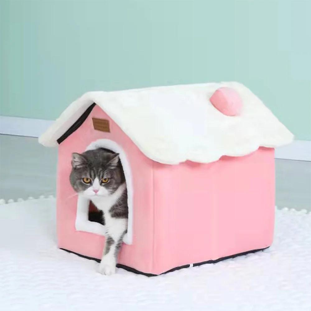 Hanpanda-Respirável Plush Pet Cave Bed, lavável e destacável Almofada Cat, Suprimentos Sofá macio, Casa Grande Espaço Kennel - Image 1