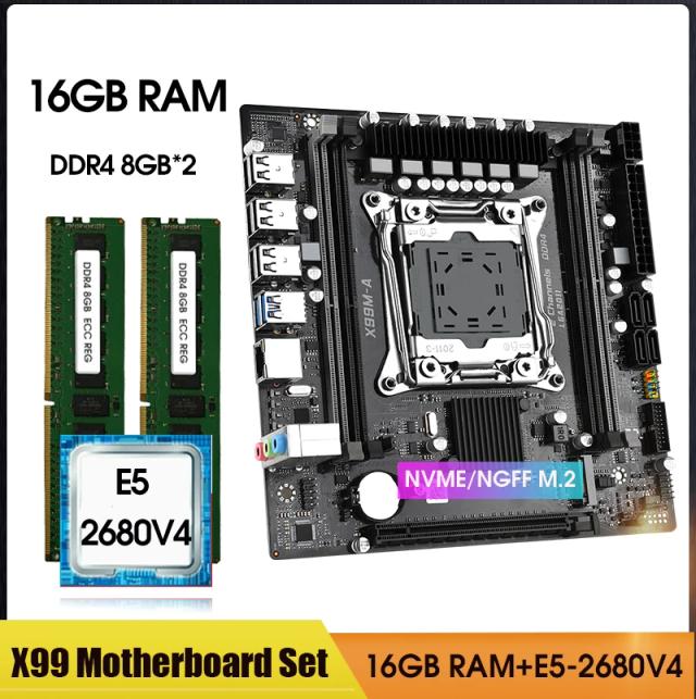 X99 Placa-Mãe LGA 2011-3 Kit Xeon E5 2680 V4 CPU Completo 16GB DDR4 2133MHz ECC