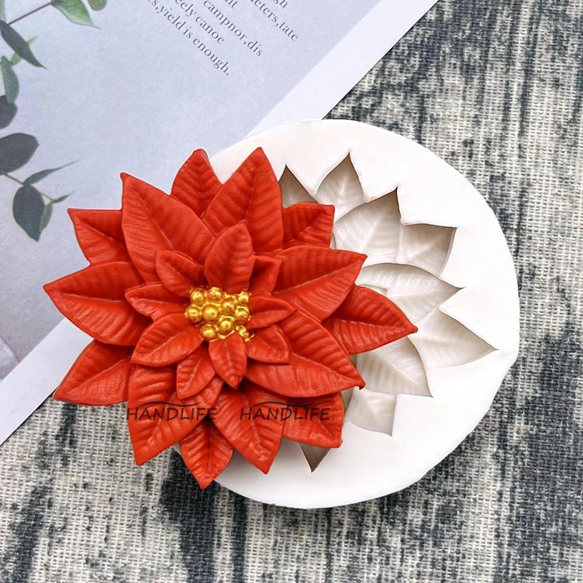 Silicone Sugarcraft Mold of Christmas Flower, Ferramentas De Resina, Cupcake Baking Mould, Fondant Bolo, Ferramentas De Decoração, Poinsétia - Image 1