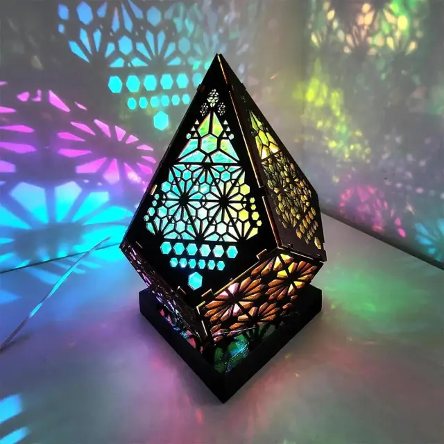 Lâmpada de Projeção Boêmia USB Madeira Luz Estrela Interior Colorida 1 Unidade