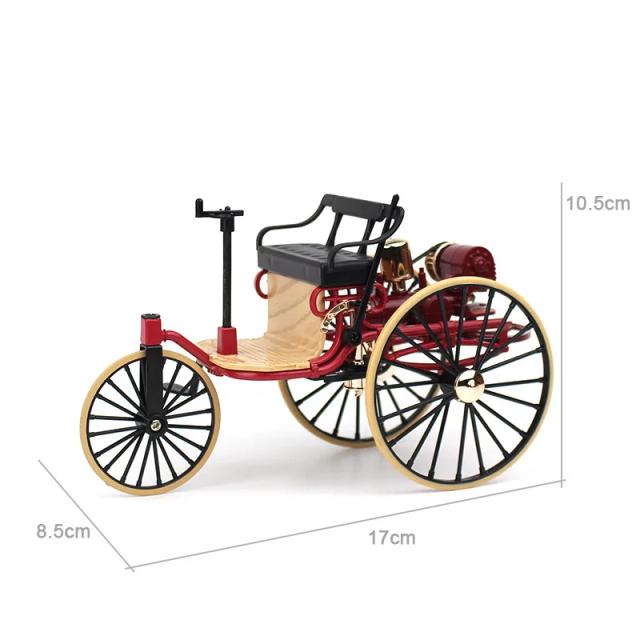 Modelo de Carro Clássico 1:12 Liga Vintage Triciclo Puxar para Trás