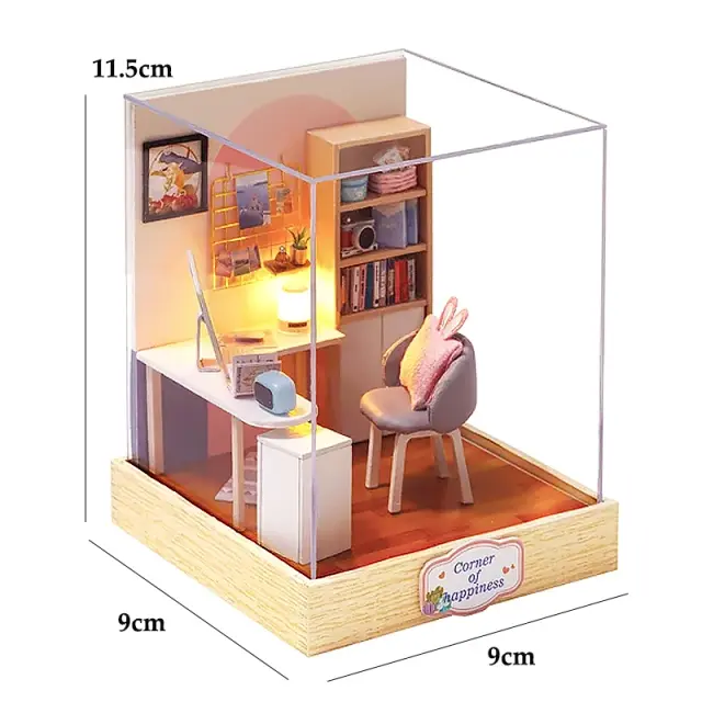 Casa DIY Casa de Boneca Miniatura de Madeira Pequena Casa Kit 3D Puzzle com Móveis e Luzes LED