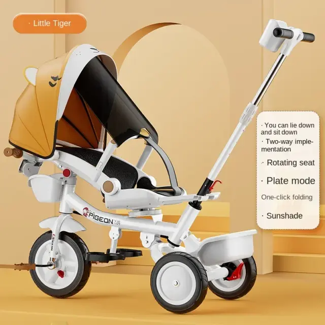 Carrinho de bebê bidirecional andando triciclo bicicleta 1-3-6 anos de idade carrinho de criança assento giratório iluminação musical